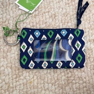 Vera Bradley Navy, Green & White Geometric Quilted ID Wallet